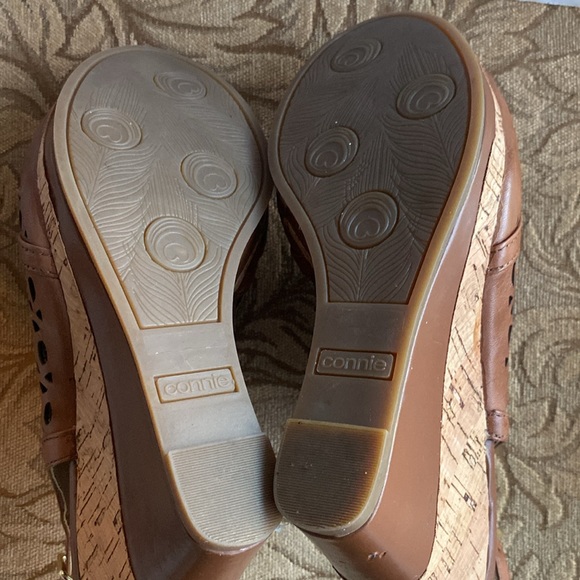Connie NAKITA Cork Wedge woman’s sandal shoe tan brown leather upper size 7.5 🌹 - Picture 9 of 17